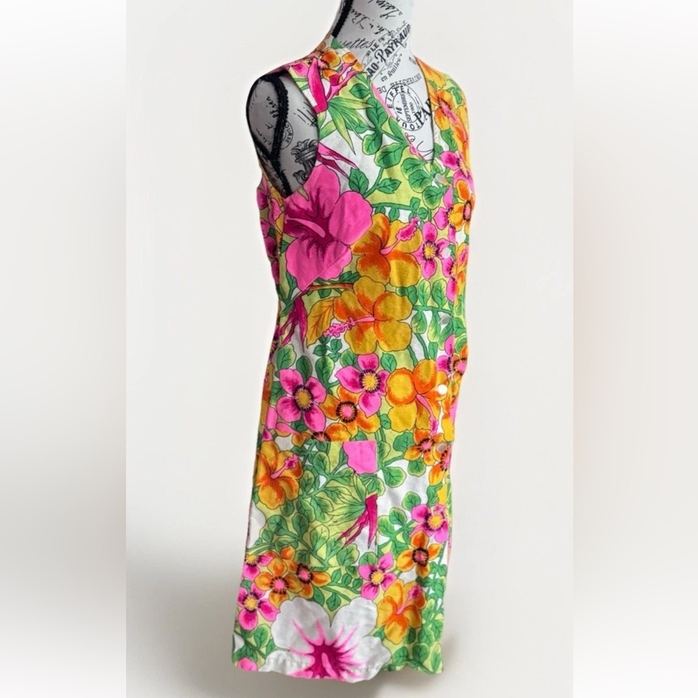 Vintage Aloha Authentic Hawaiian Originals Bright Pink Cotton Floral Dress S - Picture 2 of 11